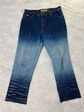 Vtg London Blue Jeans Womens Sz 13 Ombre Glitter Flare Sparkle Spray-Washed Y2K